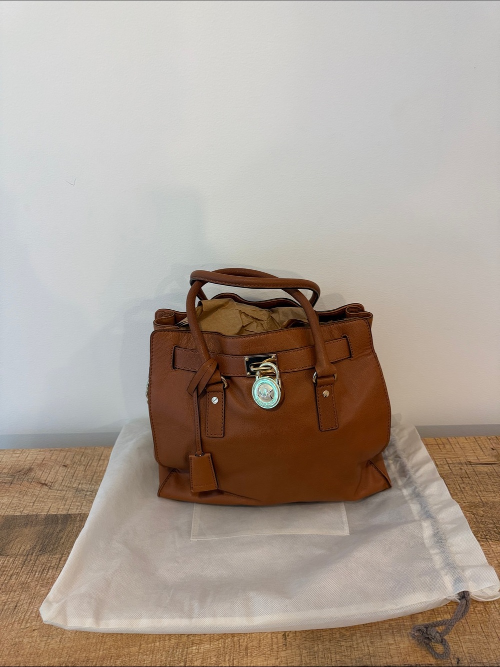 Michael Kors Cognac Leather Satchel with Signature Lock